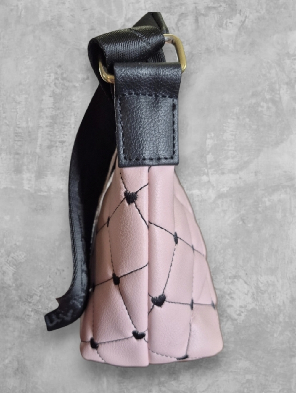 Luv Betsey Lola Crossbody By Betsey Johnson Pink Quilted With Black Hearts - Picture 7 of 10